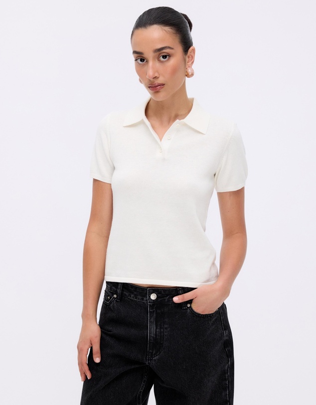 Revibe - Repaired Minima Esenciales Arlen Silk Blend Polo Knit Top - AU 12