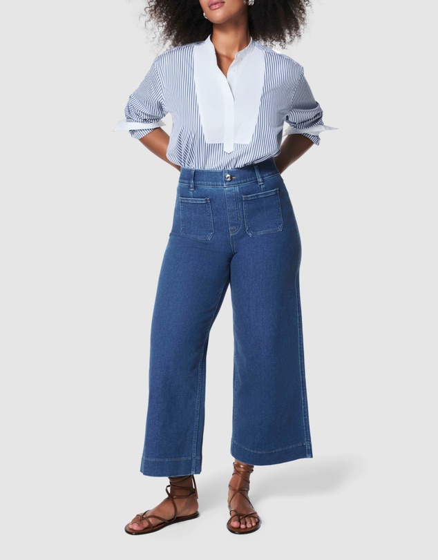 Spanx - Airessentials-Cropped Wide Leg Washed Blue