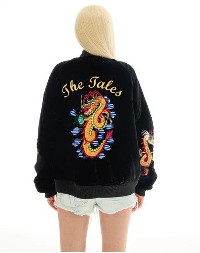 THE TALES - Tokyo Dragon Embroidered Velvet Bomber Jacket