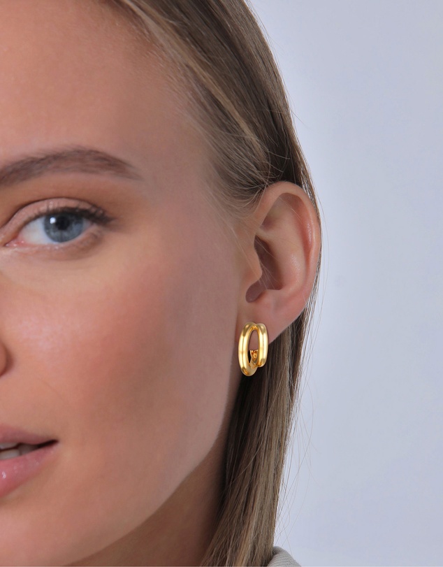 Elli Jewelry - Double Tube Geometric Stud Earrings in Gold-Plated 925 Silver