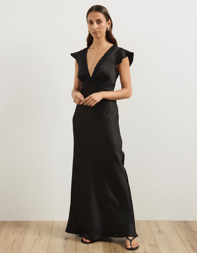 Atmos&Here - Becca Lace Trim Satin Maxi Dress