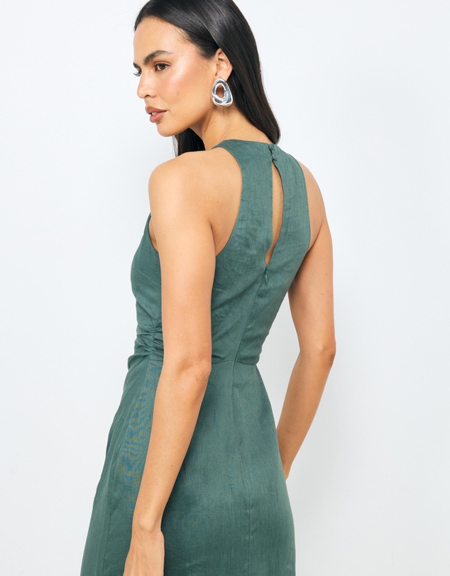 AERE - Elow Ruched Linen Midi Dress
