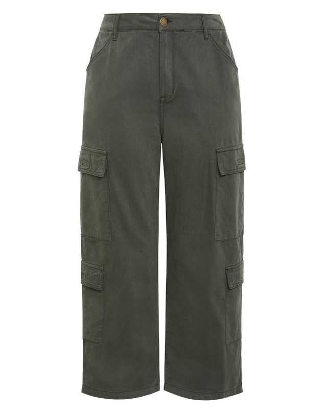 City Chic - Plus size Harley Fit Ali Cargo Wide Leg Short Jean - khaki