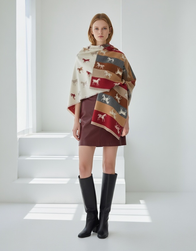 Mossée - Gia Horse Print Wool Shawl