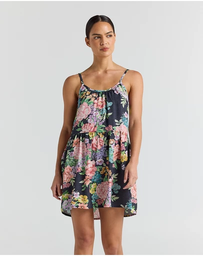 Poolside Paradiso - Jardin Slip Babydoll Dress - Black