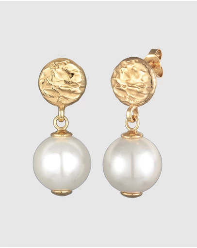Elli Jewelry - Earrings Ear Hanger Platelet with Shell Core Pearl in 925 Sterling Silver Gold Plated