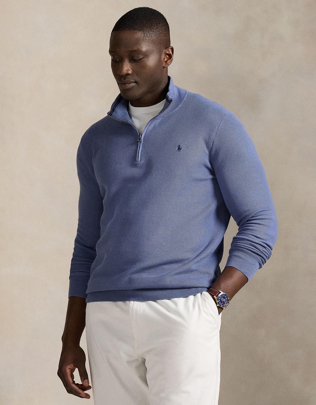 Polo Ralph Lauren - ICONIC EXCLUSIVE - Big & Tall - Mesh-Knit Cotton Quarter-Zip Sweater