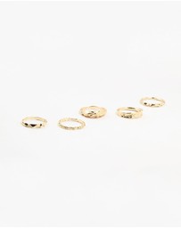 Lovisa - Gold Plated Textured Metal Rings 5-Pack