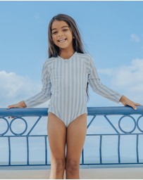Crywolf - LONG SLEEVE SWIMSUIT Sky Blue Stripe