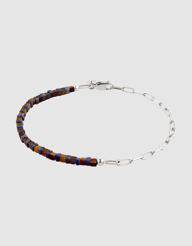 Kuzzoi - ICONIC EXCLUSIVE - Silver Flat Long Link Bracelet Gemstone Beads