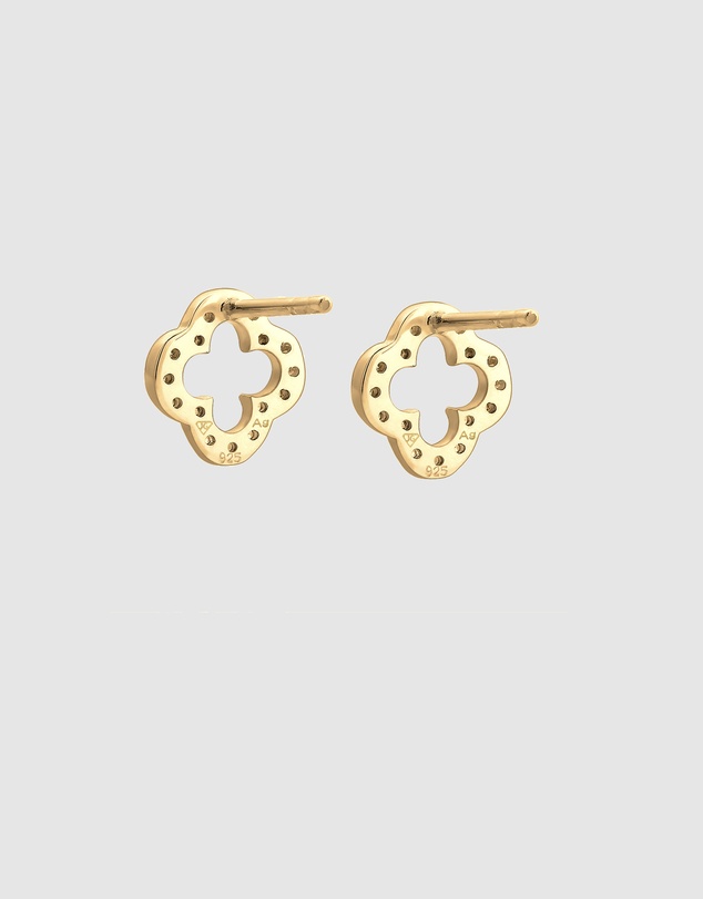 Elli Jewelry - Zirconia Cloverleaf Stud Earrings in Gold-Plated 925 Silver