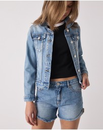 Decjuba Kids - Abbie Rolled Cuff Denim Shorts - Kids-Teens