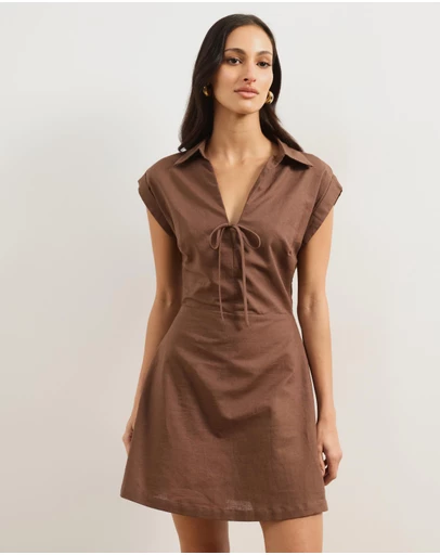 Atmos&Here - Marni Linen Blend Tie Front Mini Dress