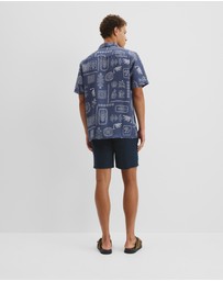 Country Road - Short Sleeve Tencel Linen Stamp Print Shirt