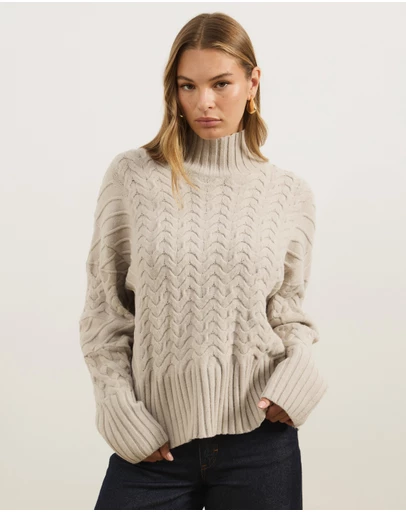 Atmos&Here - Orla Funnel Neck Chunky Cable Knit Jumper