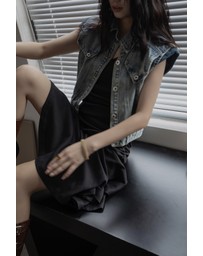 Glamorous - Stand collar pocket belt denim vest
