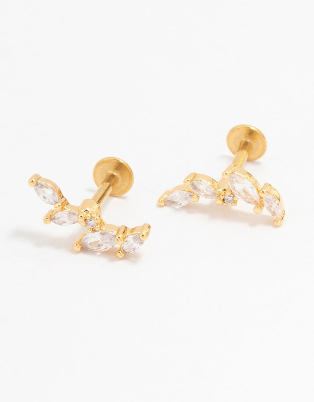 Lovisa - Gold Plated Surgical Steel Cubic Zirconia Marquise Crawler Flat Back 2-Pack
