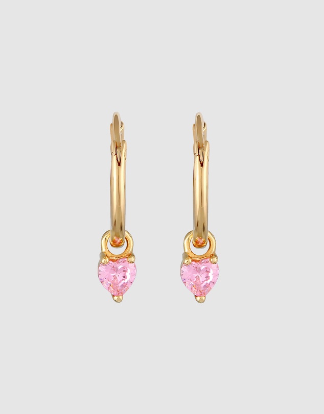Elli Jewelry - Pink Heart Zirconia Hoop Earrings in Gold-Plated 925 Silver