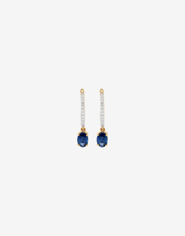 Michael Hill - Australian Sapphire Oval Cut & 0.15 Carat TW Diamond Hoop Drop Earrings in 10kt Yellow Gold with Rhodium