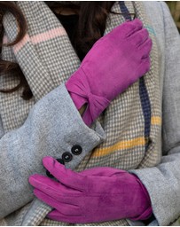 DENTS - Touchscreen Faux Suede Gloves with Bow Winter Warm