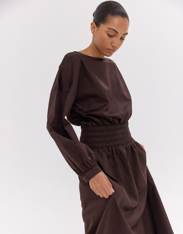 Cloth & Co. - The Shirred Billow Sleeve Dress | Brazil Nut
