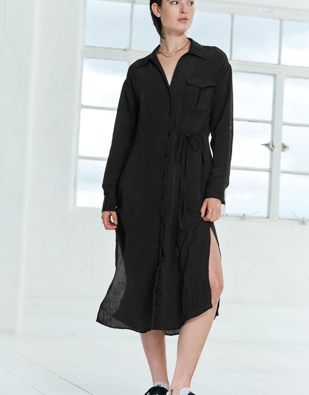NEXT - Tie Front Long Sleeve Textured Utility Shirt Dress