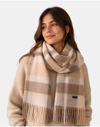 Henry Bucks - HENRY BUCKS Merino Wool Check Scarf BROWN MULTI