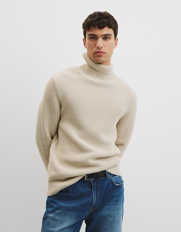 Country Road - Australian Good Earth Cotton Wool Blend Textured Roll Neck Knit