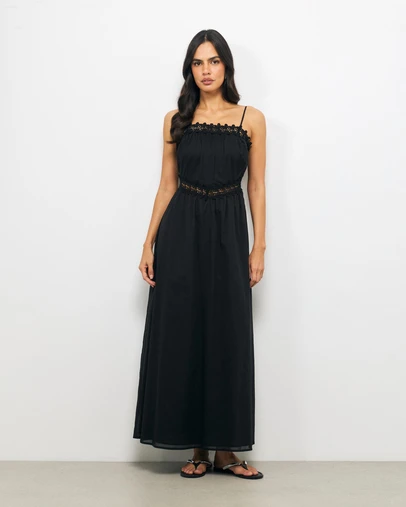 AERE - Cleo Lace Trim Cotton Maxi Dress
