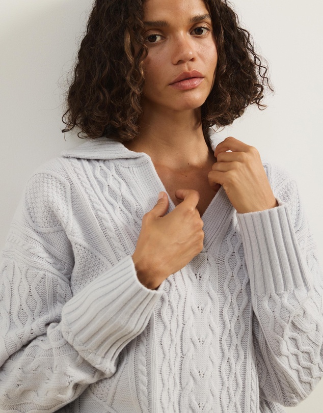 Atmos&Here - Faye Cable Knit Pullover with Collar