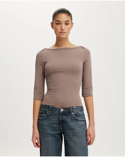 Cotton On - 90S Boatneck ¾ Sleeve
