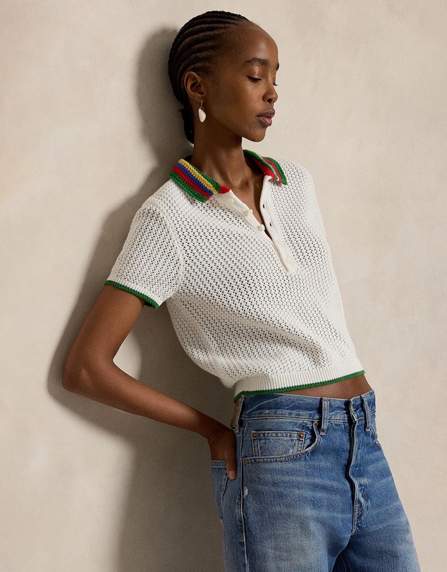 Polo Ralph Lauren - Striped-Collar Pointelle Polo Shirt