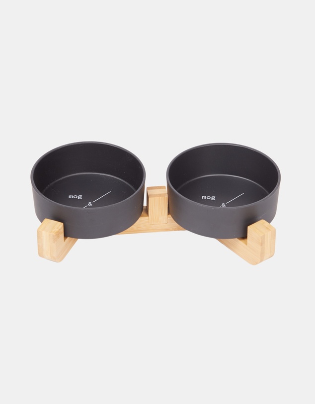 Mog & Bone - Double Bamboo Cat Bowl Black