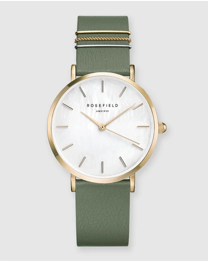 Rosefield - The West Village - White Dial With Green Band