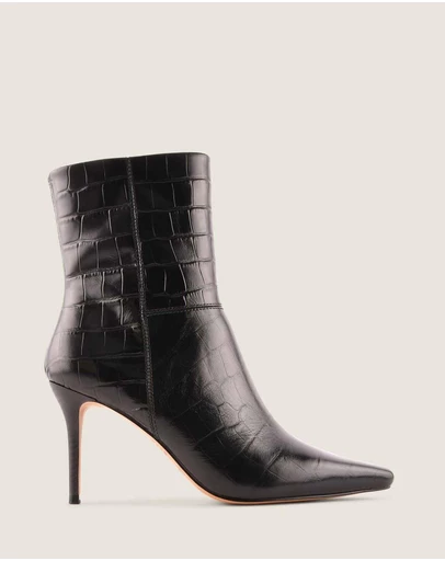 Shelly Shen - Calista Heel Ankle Boots Black Croc