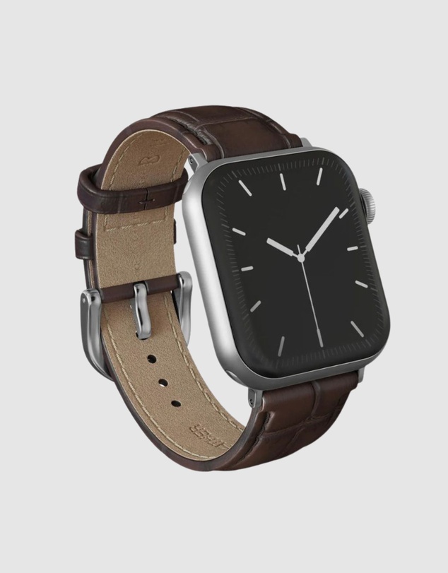 Burga - Burga Apple Watch 42/44/46/49 Leather Band - Silver Clasp Espresso