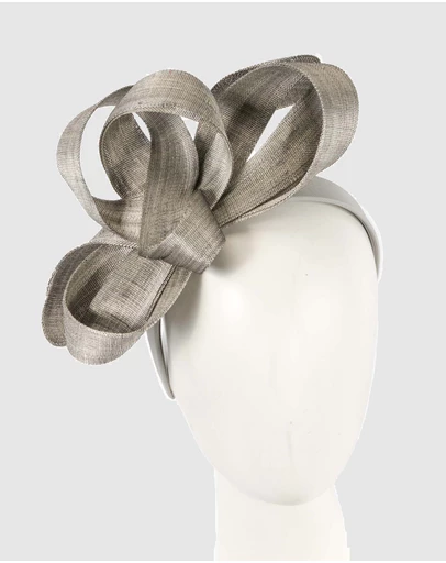 Fillies Collection - Silver Abaca Loops Racing Fascinator
