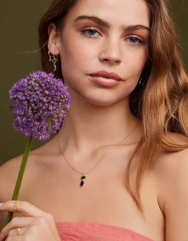 Zoe Olivia - 14K Gold Vermeil Malachite & Lapis Drop Necklace