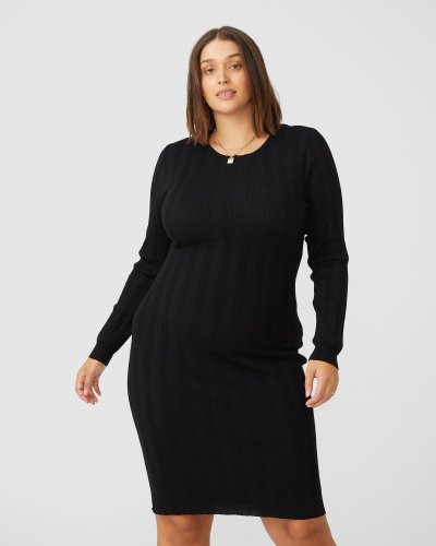 Curve Midi Knit Crew Neck Long Sleeve Dress