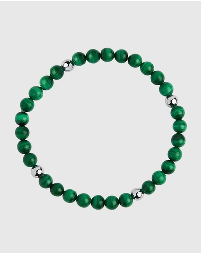 Najo - Apollo Men's 6mm Malachite & Steel Elasticised Bracelet