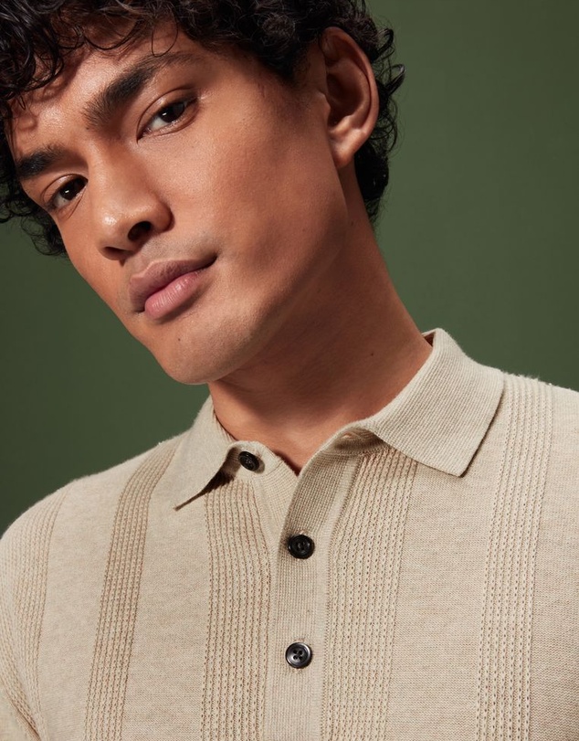 NEXT - Regular Vertical Texture Knitted Polo Jumper