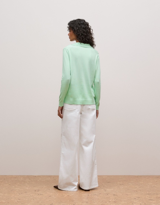 Trenery - Cotton Cashmere Long Sleeve Polo in Peppermint