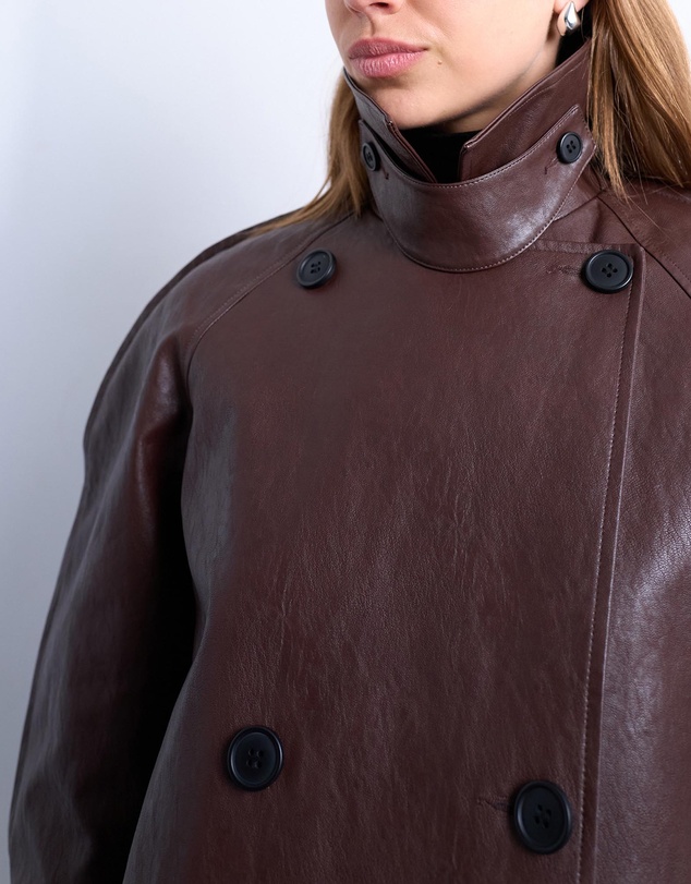TOPSHOP - Faux Leather Ovoid Sleeve Short Trench Jacket