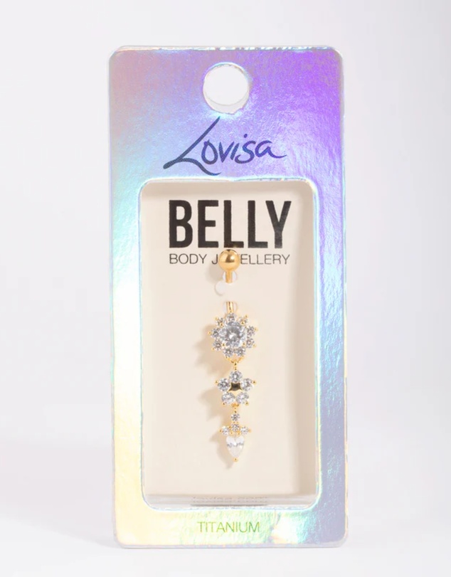 Lovisa - Gold Plated Titanium Floral Belly Bar