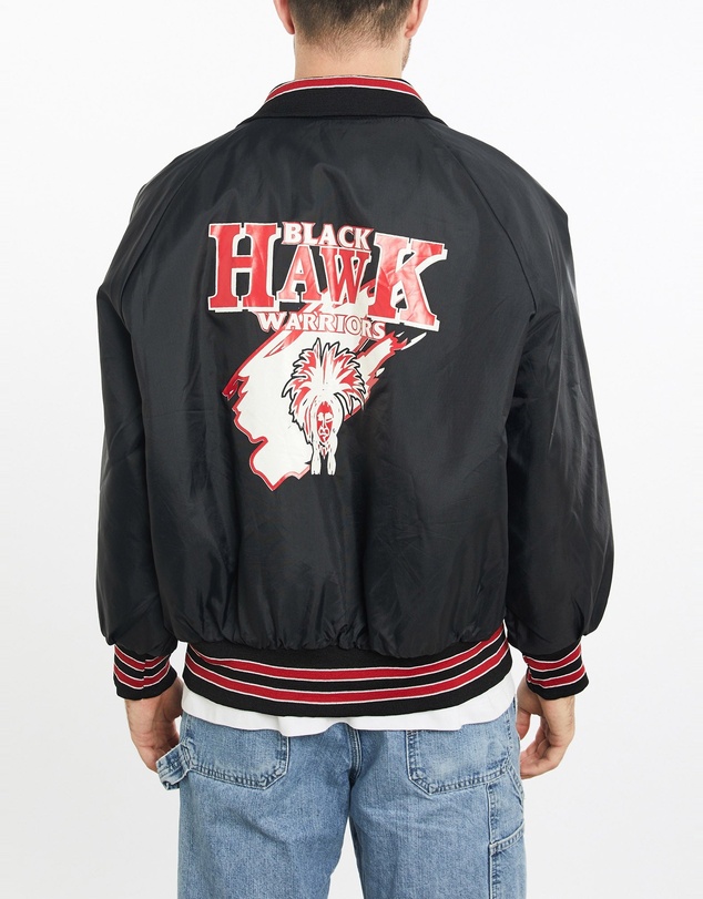 Vintage by The Real Deal - Pre Loved - Vintage 90s Black Hawk Warriors Bomber Jacket
