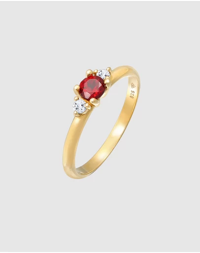 Elli Jewelry - Garnet Band Ring in Gold-Plated 925 Silver