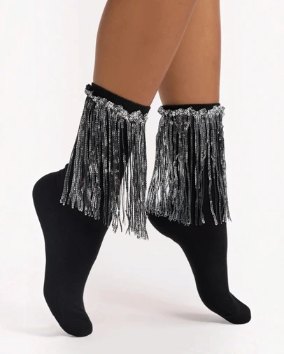 High Heel Jungle - Bowie Cotton Socks With Glitter Fringe