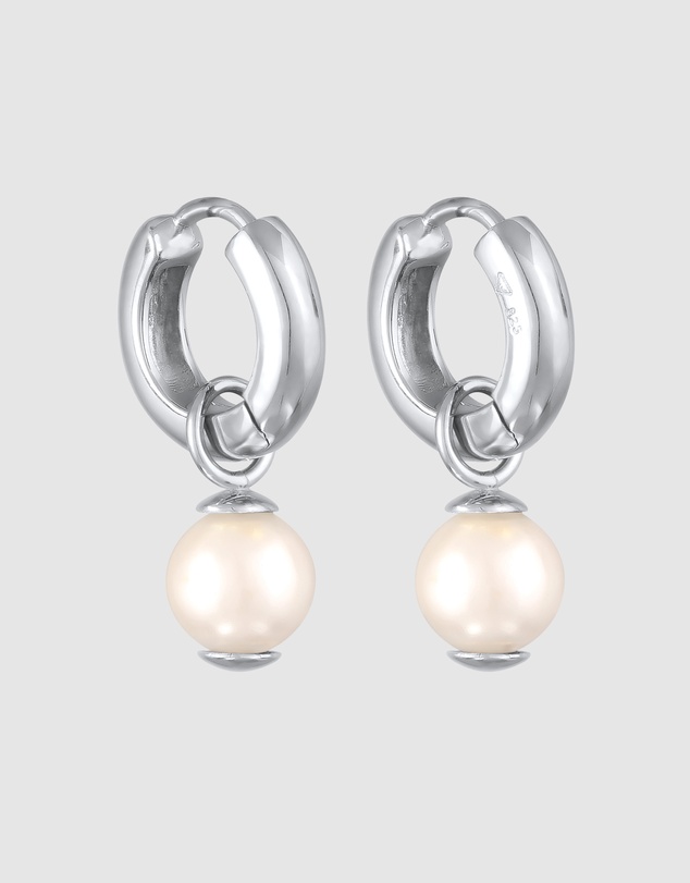 Kuzzoi - ICONIC EXCLUSIVE - Pearl Hoop Earrings in 925 Sterling Silver