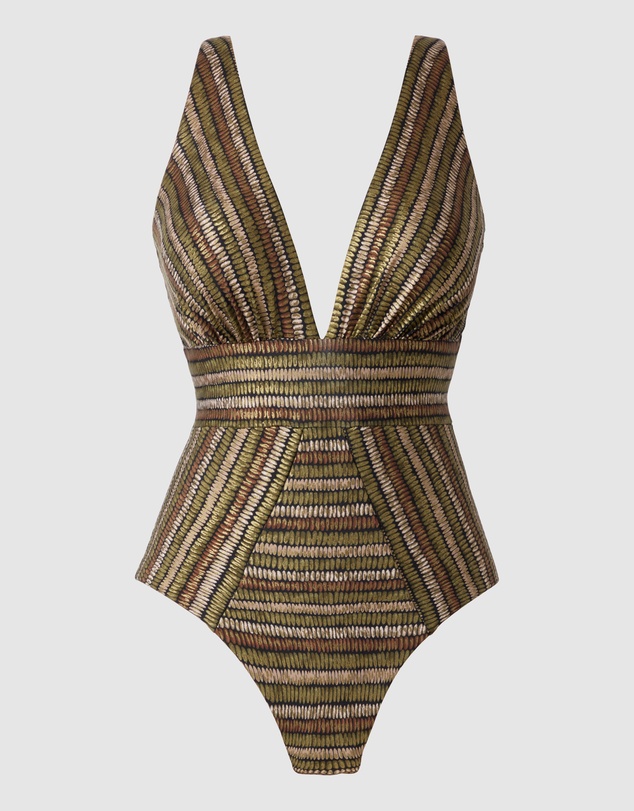 Miraclesuit Swimwear  - Sparkle Sands Odyssey Plunge Tummy Control Shaping Swimsuit