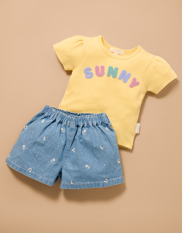 Purebaby - Denim Embriodered Shorts-Kids-Babies